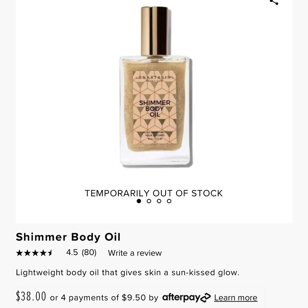 Anastasia glitter body oil never used in packaging
